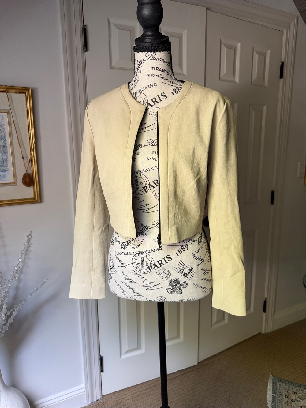 Narciso Rodriguez Cropped Lamb Leather Collarless Jacket